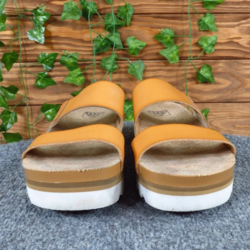 Reef Cushion Vista Hi Women Platform Slide Sandals Size 8 Beach Tan Synthetic